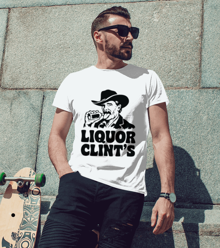 Liquor Clint's Clint Eastwood Western Cowboy Drinking Whiskey T-Shirt