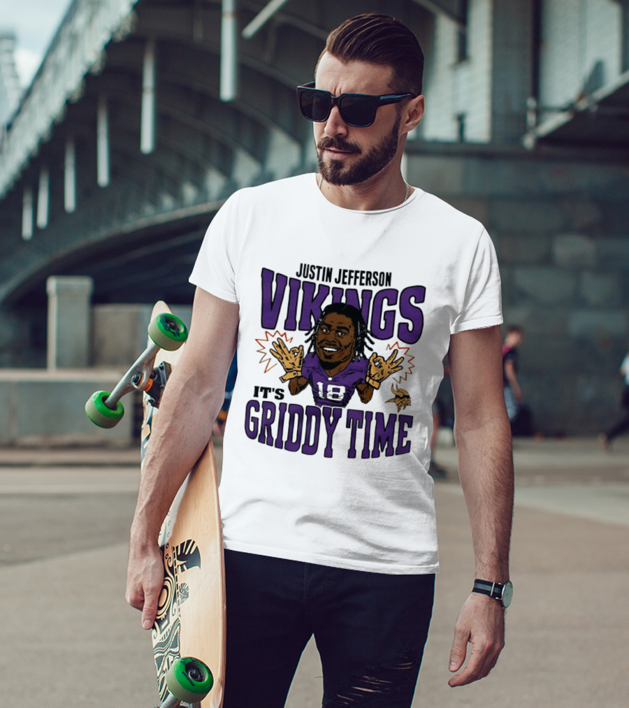 Minnesota Vikings Justin Jefferson It's Griddy Time Caricature T-Shirt