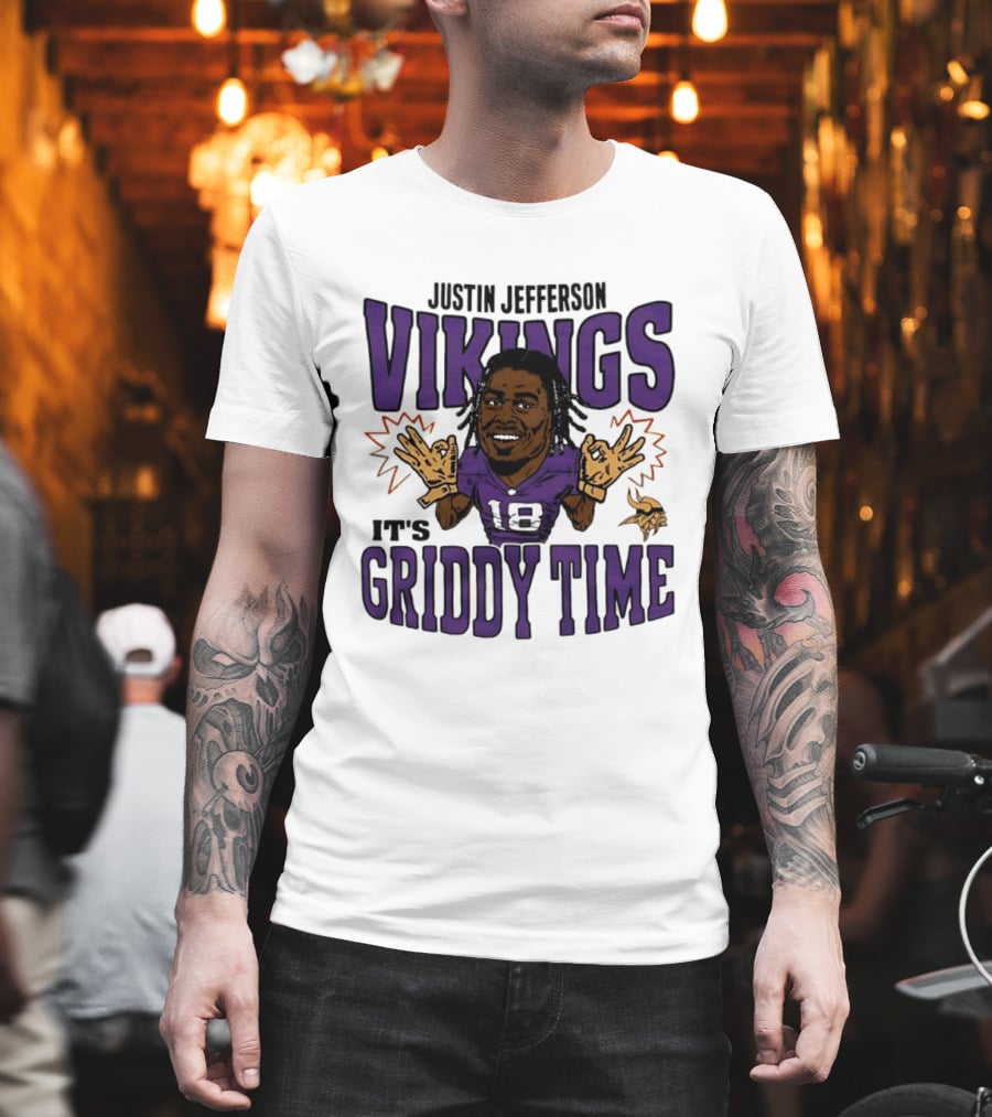 Minnesota Vikings Justin Jefferson It's Griddy Time Caricature T-Shirt