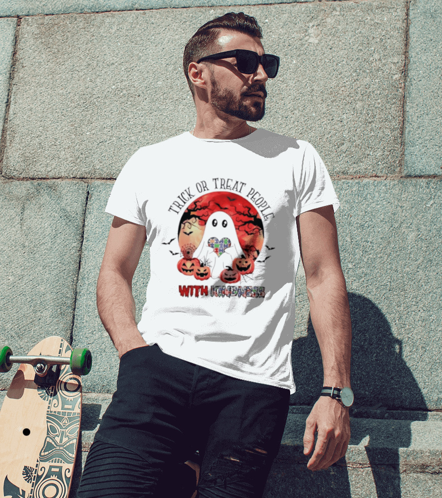 Trick Or Treat People With Kindness Autism Awareness Halloween Ghost Pumpkins T-Shirt
