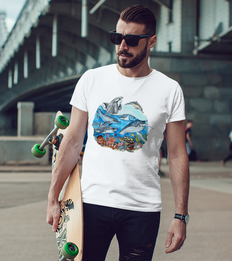 World Oceans Day Marine Life Dolphins Whales Turtles Octopus Coral Sea Animals Conservation T-Shirt