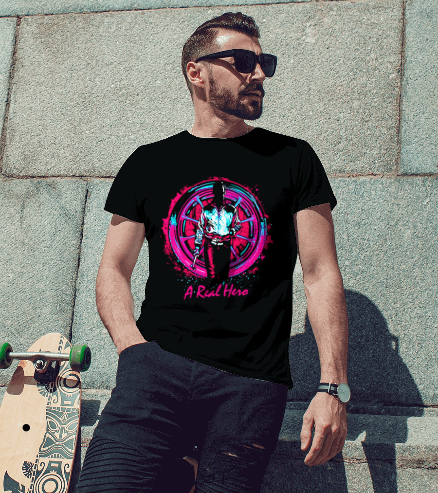 Drive Ryan Gosling Synthwave A Real Hero Wheel T-Shirt