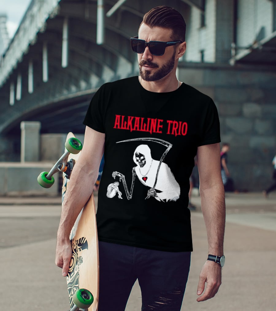 Alkaline Trio Grim Reaper Scythe Heart Skeleton T-Shirt
