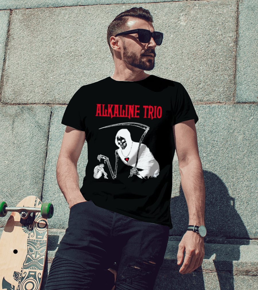 Alkaline Trio Grim Reaper Scythe Heart Skeleton T-Shirt