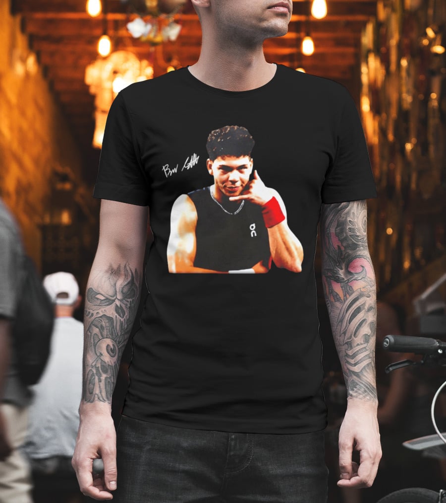 Ben Shelton Phone Gesture On Athletic Tank With Red Wristband T-Shirt