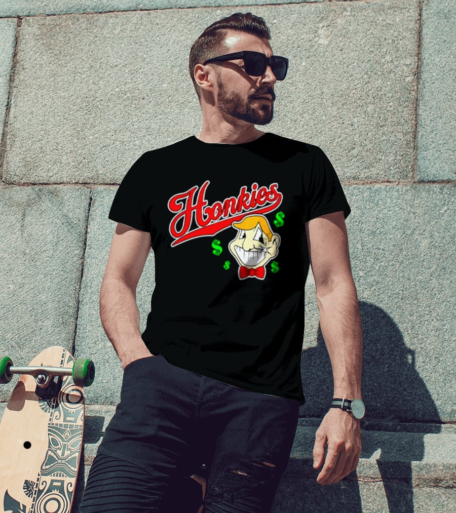 Honkies Red Script Cash Icon With Cartoon Face And Bow Tie T-Shirt