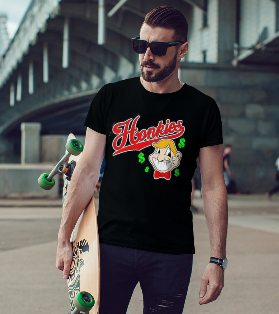 Honkies Red Script With Cartoon Face And Dollar Signs T-Shirt