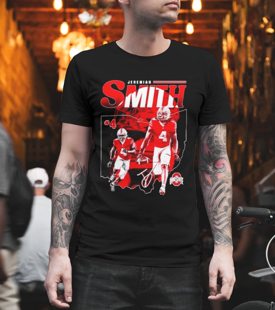 Jeremiah Smith #4 Ohio State Buckeyes Football NCAA Player Ohio Map T-Shirt