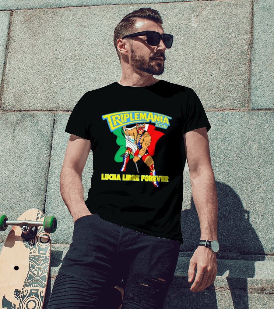 Triplemania XXXIV Lucha Libre Forever Wrestler Mexican Flag T-Shirt