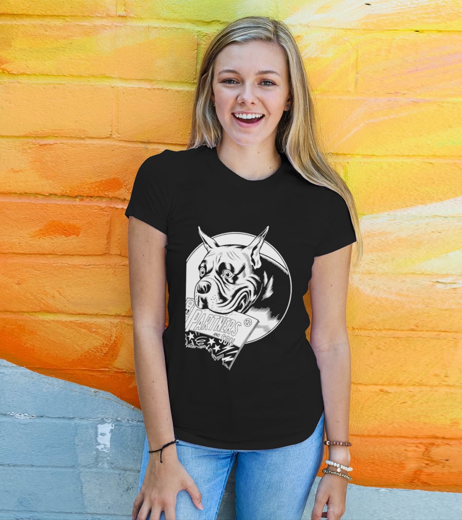 Pitbull Dog Comic Book With Biting Graphic And Stars T-Shirt