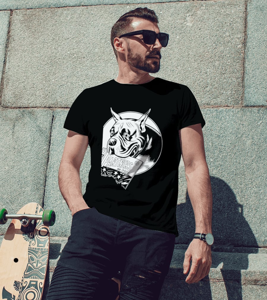 Pitbull Dog Comic Book With Biting Graphic And Stars T-Shirt