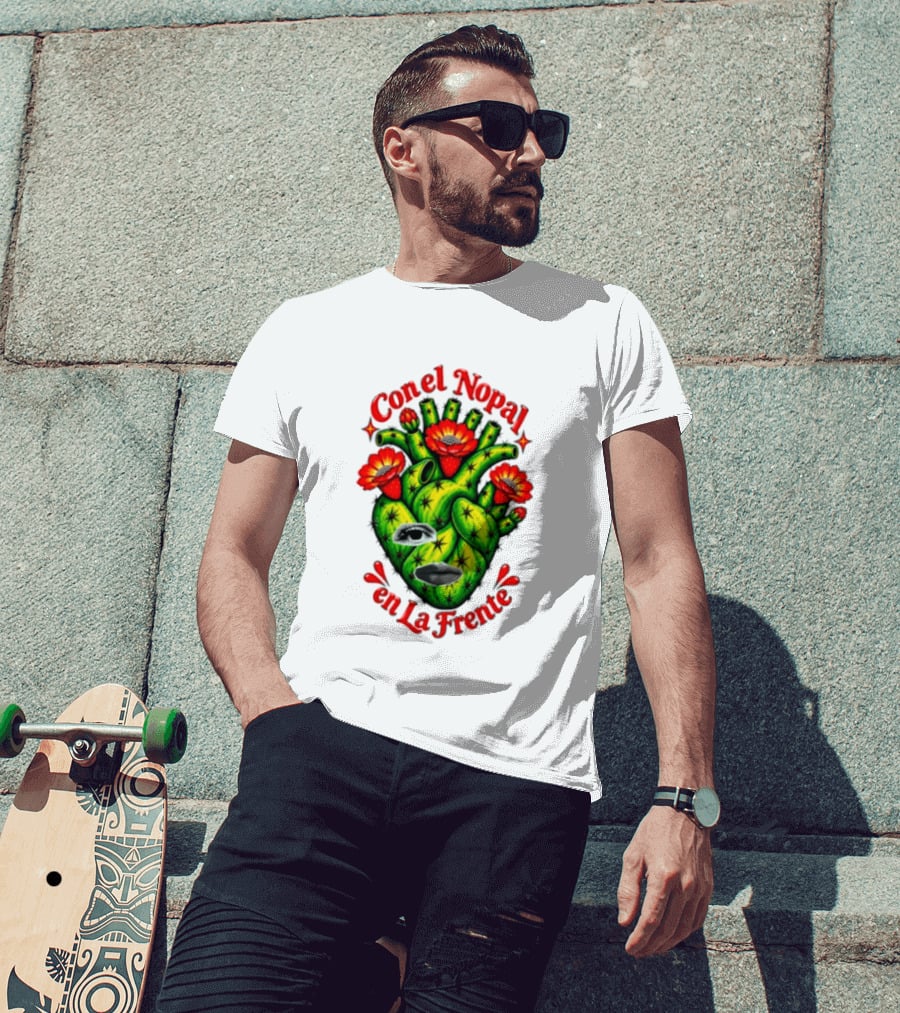Con El Nopal En La Frente Mexican Culture Cactus Heart T-Shirt