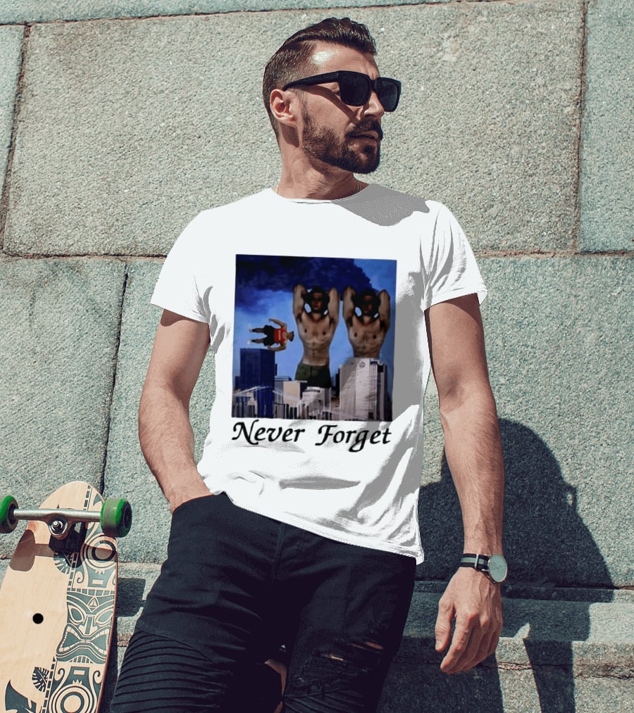 Never Forget 9 11 Internet Meme Edgy Humor Floating Character Twin Towers T-Shirt