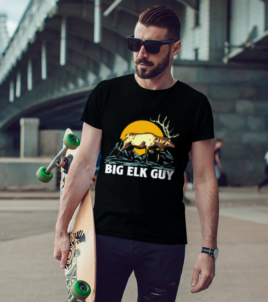 Big Hunting Guy Store Big Elk Guy Hunting Hat Elk Mountain Sun Scene T-Shirt