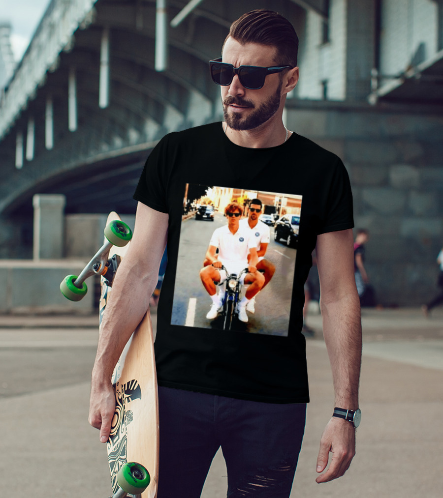Jannik Sinner Novak Djokovic 2026 Motorcycle Ride Tennis Stars T-Shirt