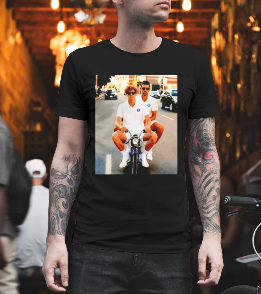 Jannik Sinner Novak Djokovic 2026 Motorcycle Ride Tennis Stars T-Shirt