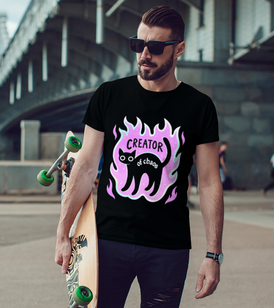 Creator Of Chaos Black Cat Witchy Purple Flame T-Shirt