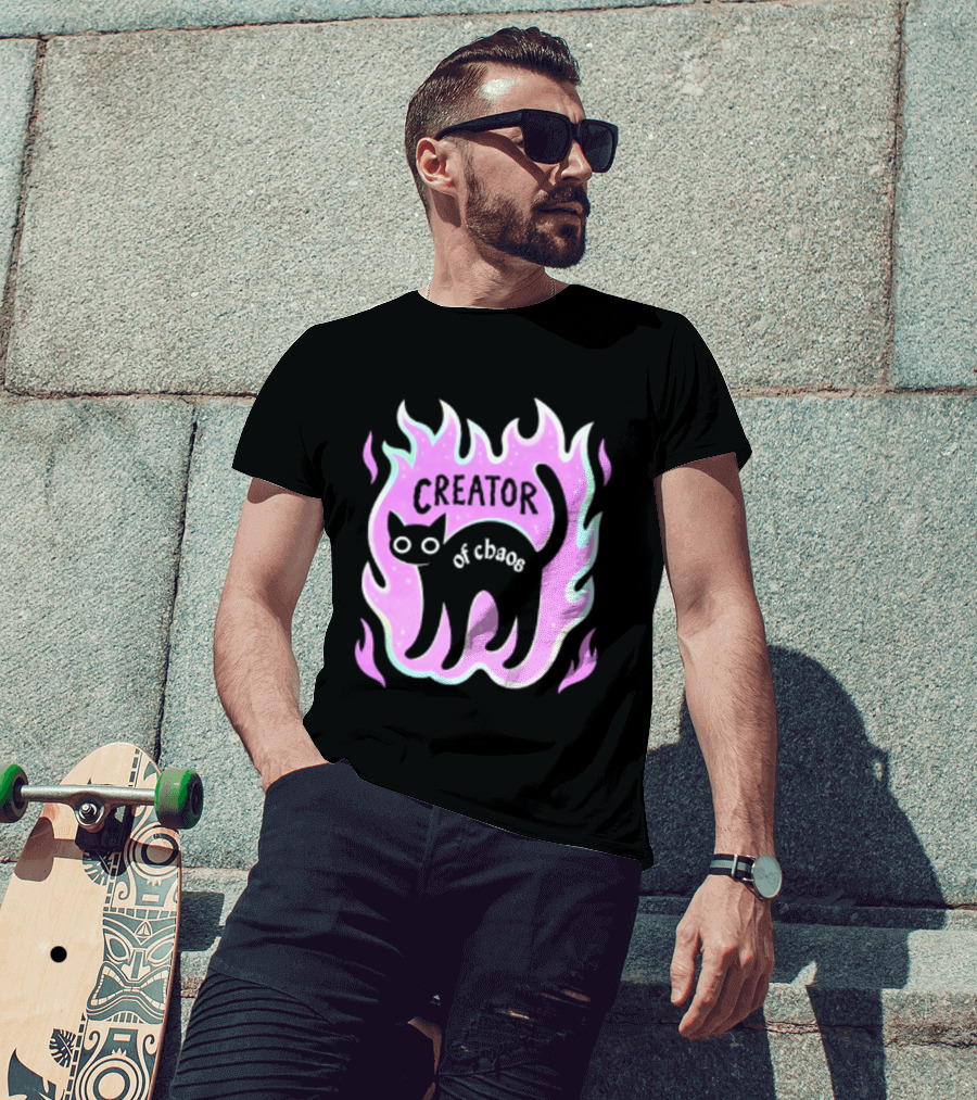 Creator Of Chaos Black Cat Witchy Purple Flame T-Shirt