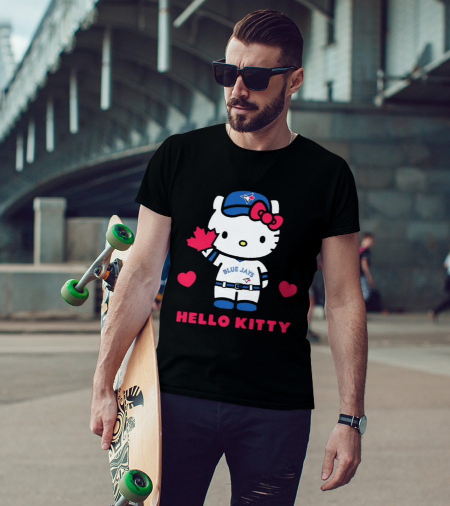 Hello Kitty Blue Jays 2026 With Maple Leaf And Hearts T-Shirt