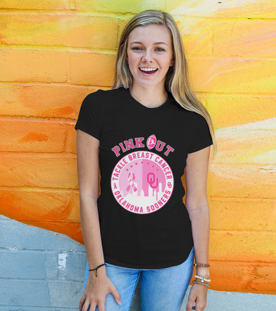 Oklahoma Sooners Pink Out Tackle Breast Cancer Football NCAA T-Shirt