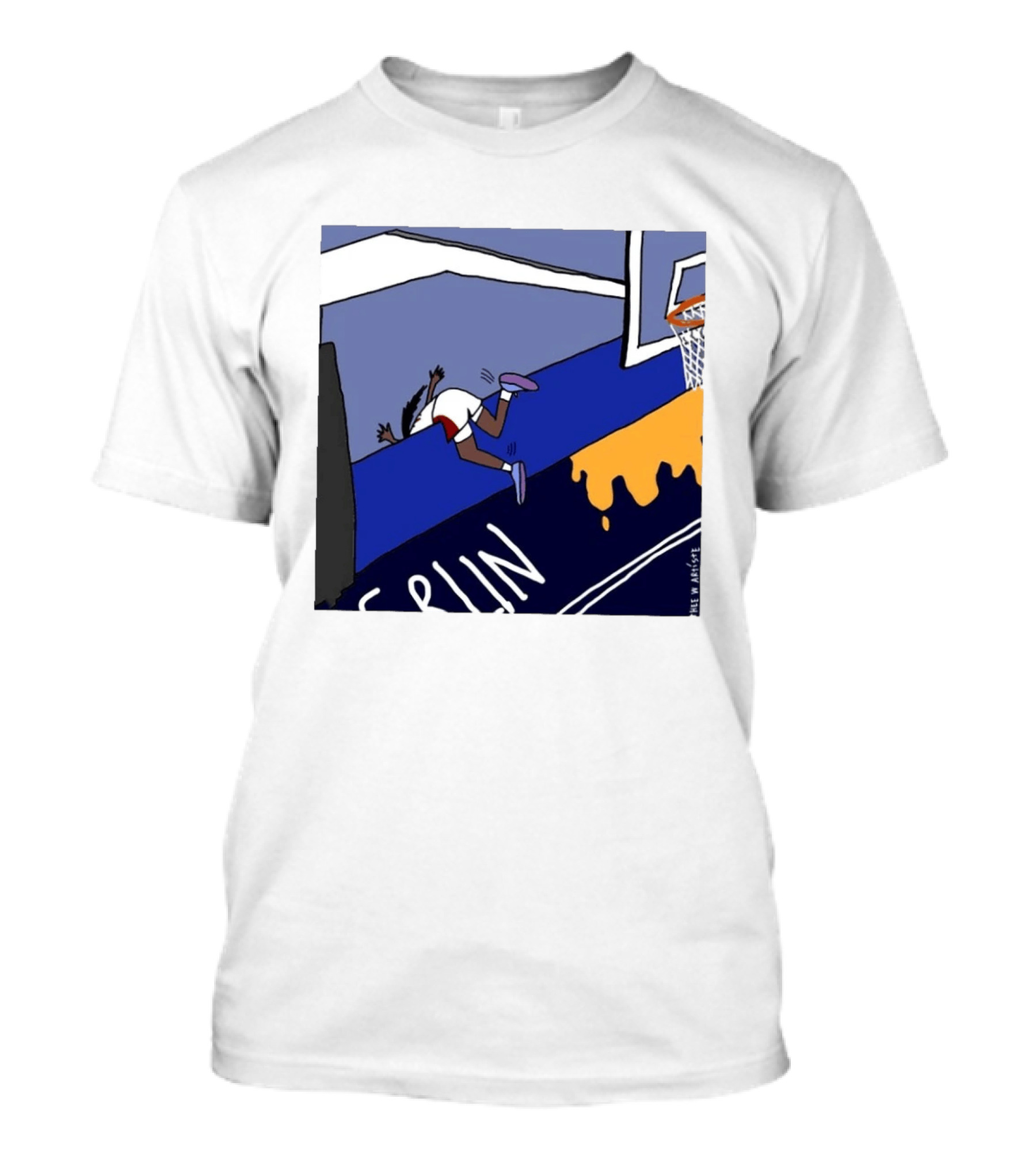 Basketball Player Diving Off Court Cartoon NBA Fan Art By Reuben Armstrong T-Shirt