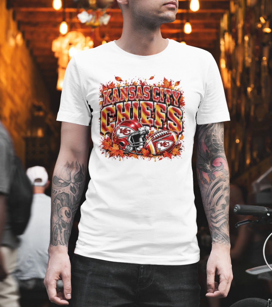 Kansas City Chiefs Football Helmet Autumn Leaves 2026 T-Shirt
