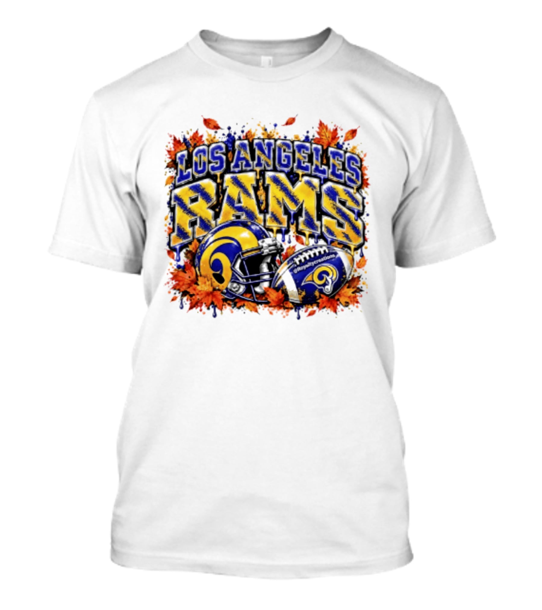 Los Angeles Rams Helmet Autumn Leaves Halloween 2026 T-Shirt