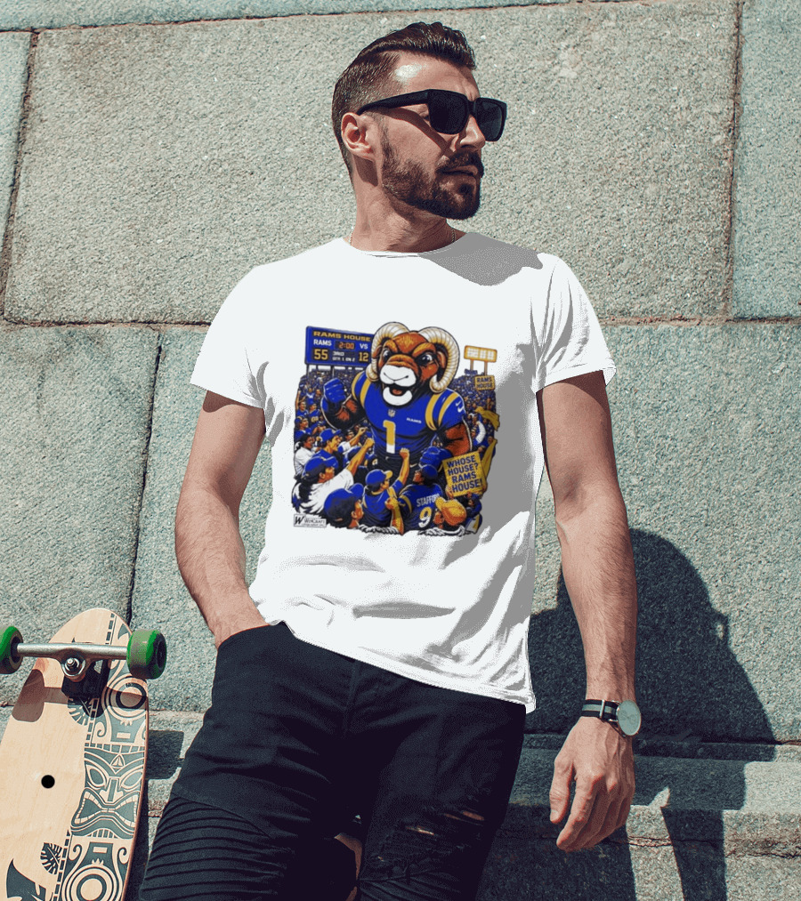 Rams House Rampage Cartoon Scoreboard Los Angeles Whose House T-Shirt
