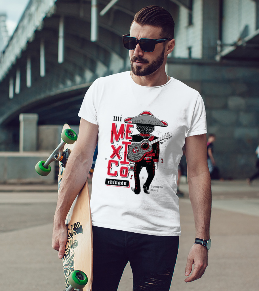 Mi Mexico Chingon Mexico Lindo Pipiripau Brand Traditional Charro Guitar T-Shirt