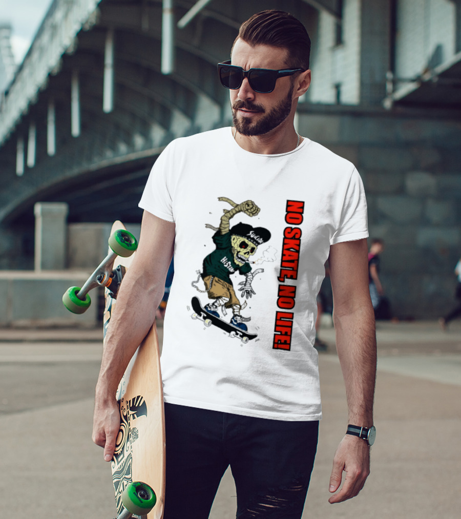 Skeleton Mummy Hi Stan No Skate No Life Skateboarding Skeleton T-Shirt