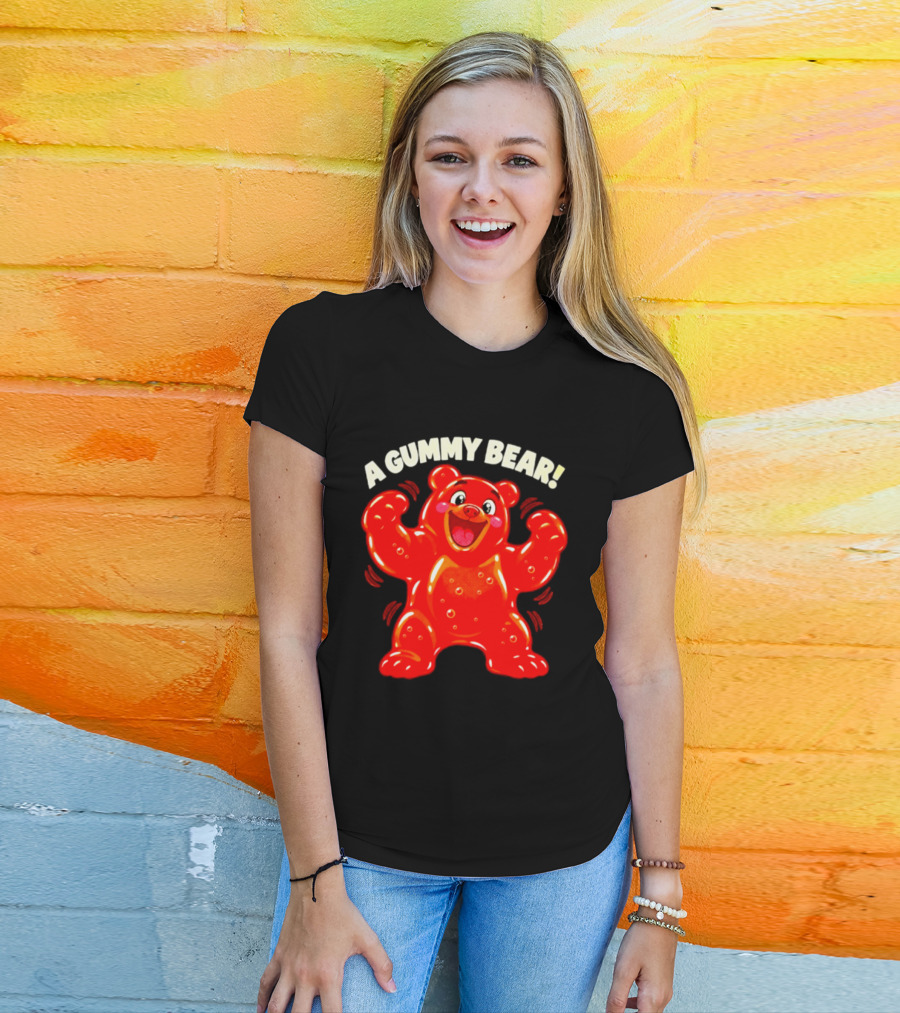 A Gummy Bear Candy Cartoon Enthusiastic Red Bear With Cheery Expression T-Shirt