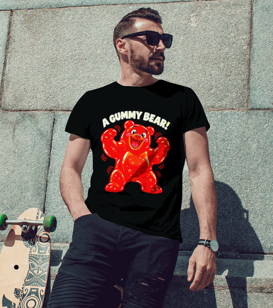 A Gummy Bear Candy Cartoon Enthusiastic Red Bear With Cheery Expression T-Shirt