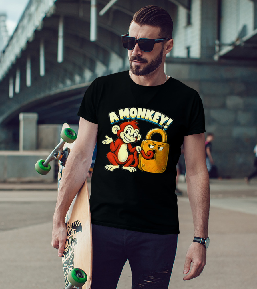 A Monkey And Padlock Playful Cartoon T-Shirt