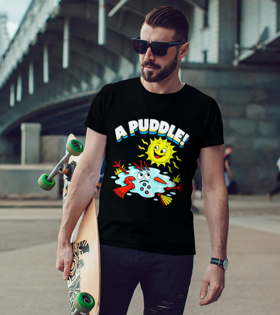 A Puddle Melting Snowman Winter Sun And Carrot Nose T-Shirt