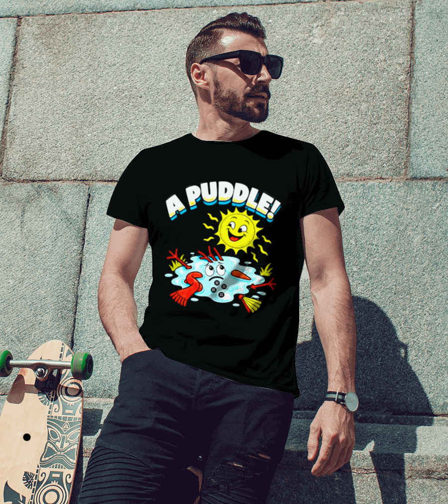 A Puddle Melting Snowman Winter Sun And Carrot Nose T-Shirt