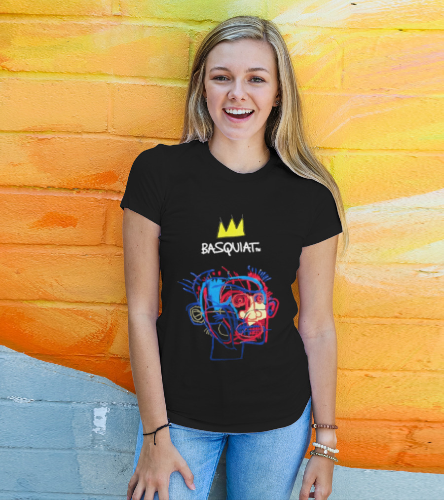 Basquiat Crown Street Face Art With Yellow Crown T-Shirt