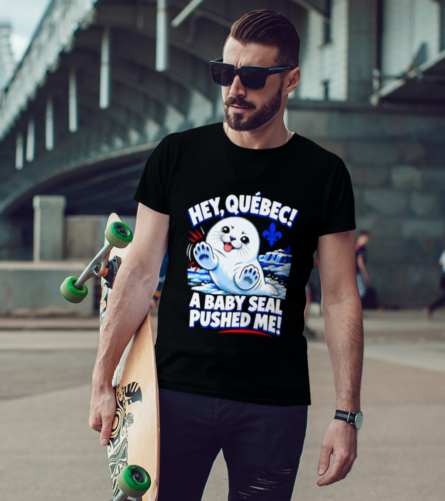 Hey Quebec A Baby Seal Pushed Me Cute Harp Seal Iceberg Splash T-Shirt
