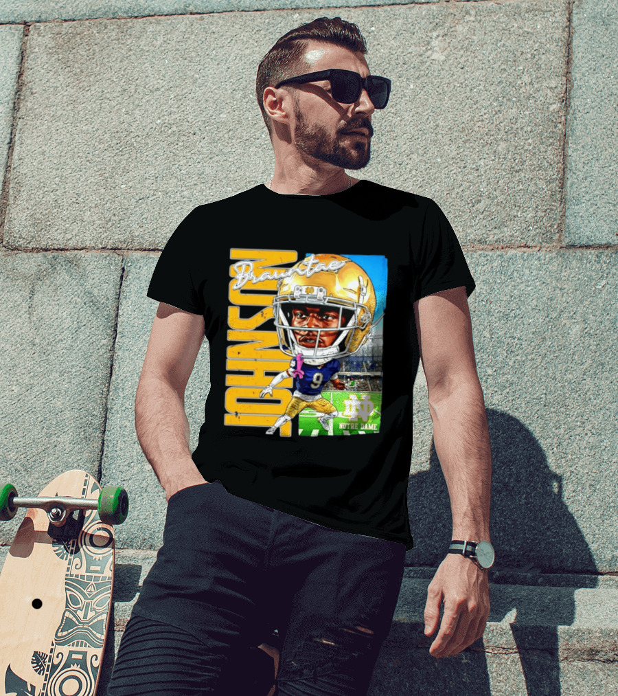 Notre Dame NCAA Football Brauntae Johnson 9 Caricature T-Shirt