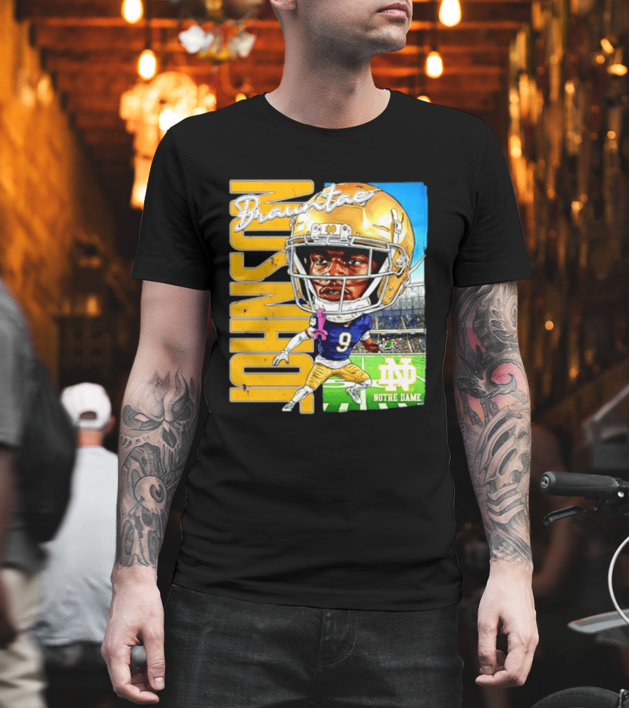 Notre Dame NCAA Football Brauntae Johnson 9 Caricature T-Shirt
