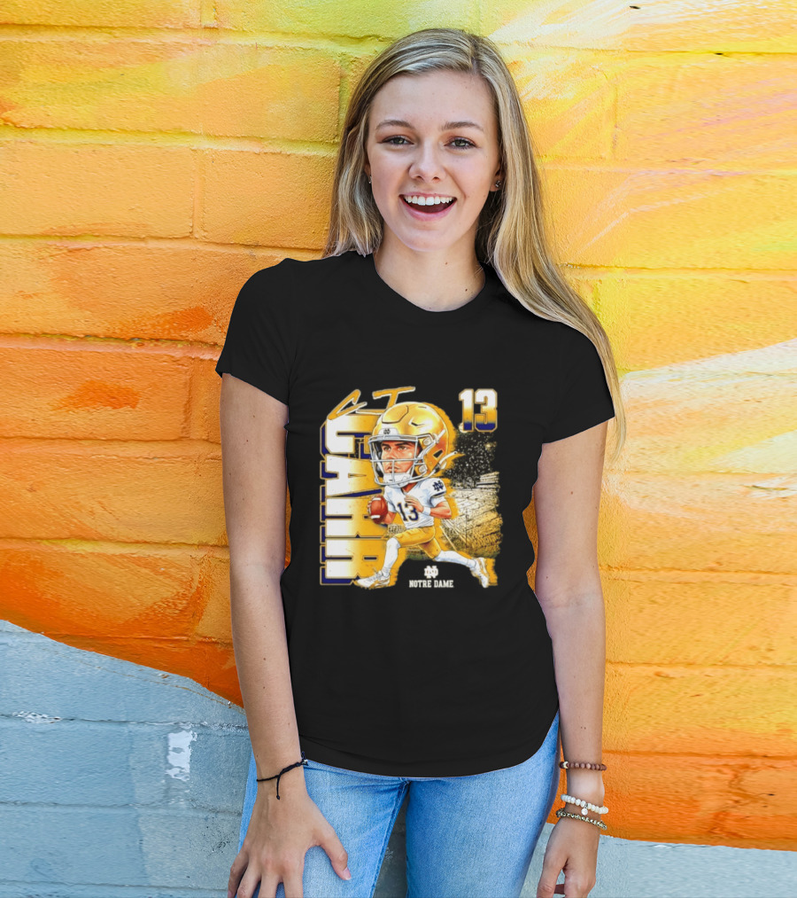 CJ Carr 13 Notre Dame Fighting Irish Football Player Caricature T-Shirt