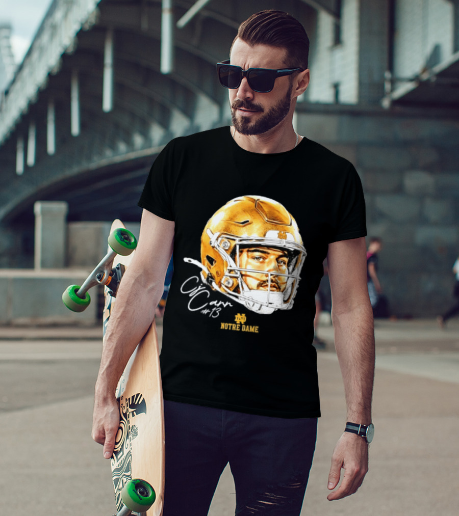 Notre Dame Football CJ Carr 13 NCAA Swag Helmet T-Shirt