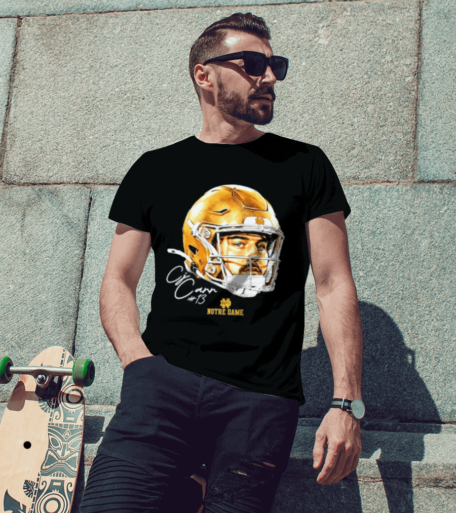 Notre Dame Football CJ Carr 13 NCAA Swag Helmet T-Shirt