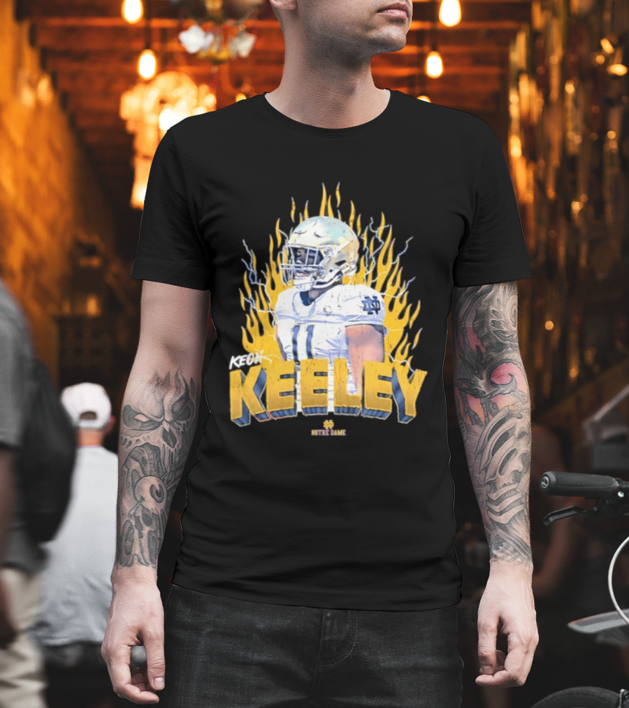 Notre Dame Football Keeley 11 NCAA Player Name Flame Burst T-Shirt