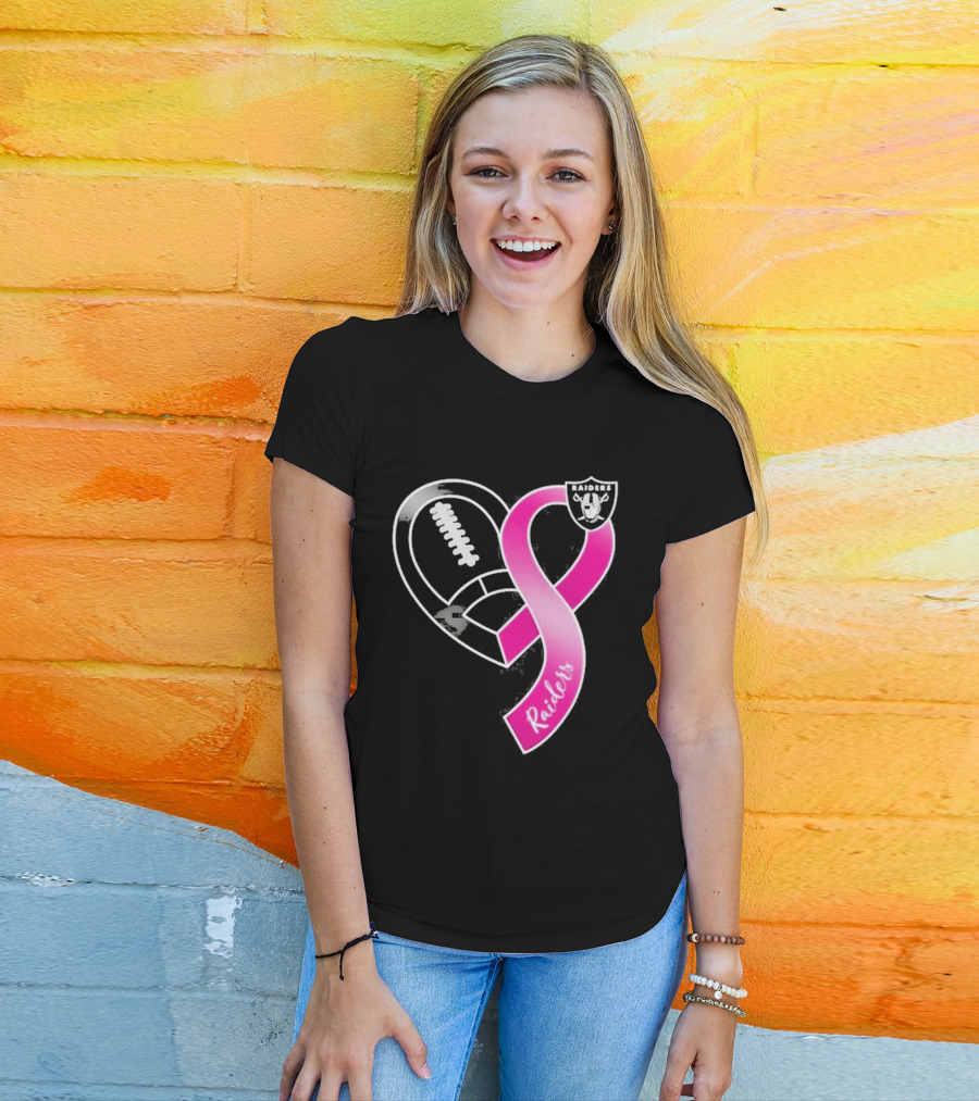 Las Vegas Raiders Breast Cancer Awareness Heart And Ribbon 2026 T-Shirt