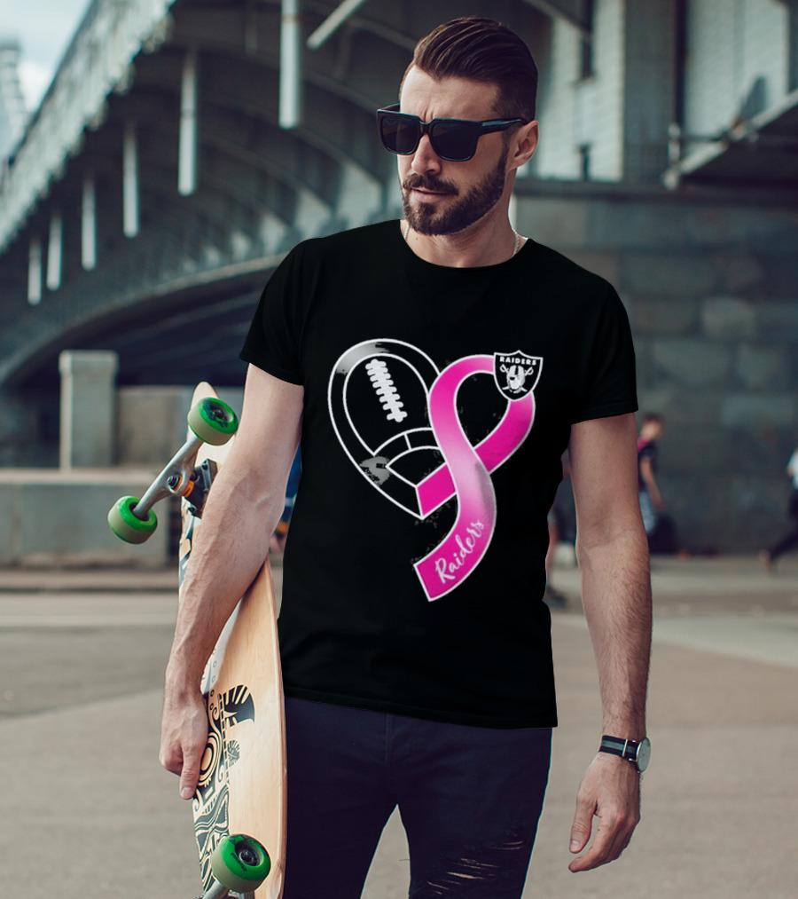 Las Vegas Raiders Breast Cancer Awareness Heart And Ribbon 2026 T-Shirt