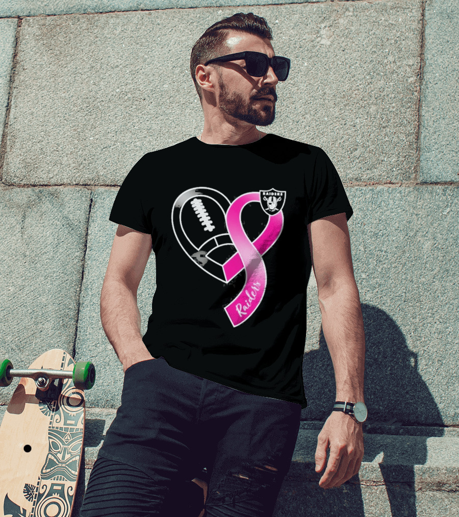 Las Vegas Raiders Breast Cancer Awareness Heart And Ribbon 2026 T-Shirt