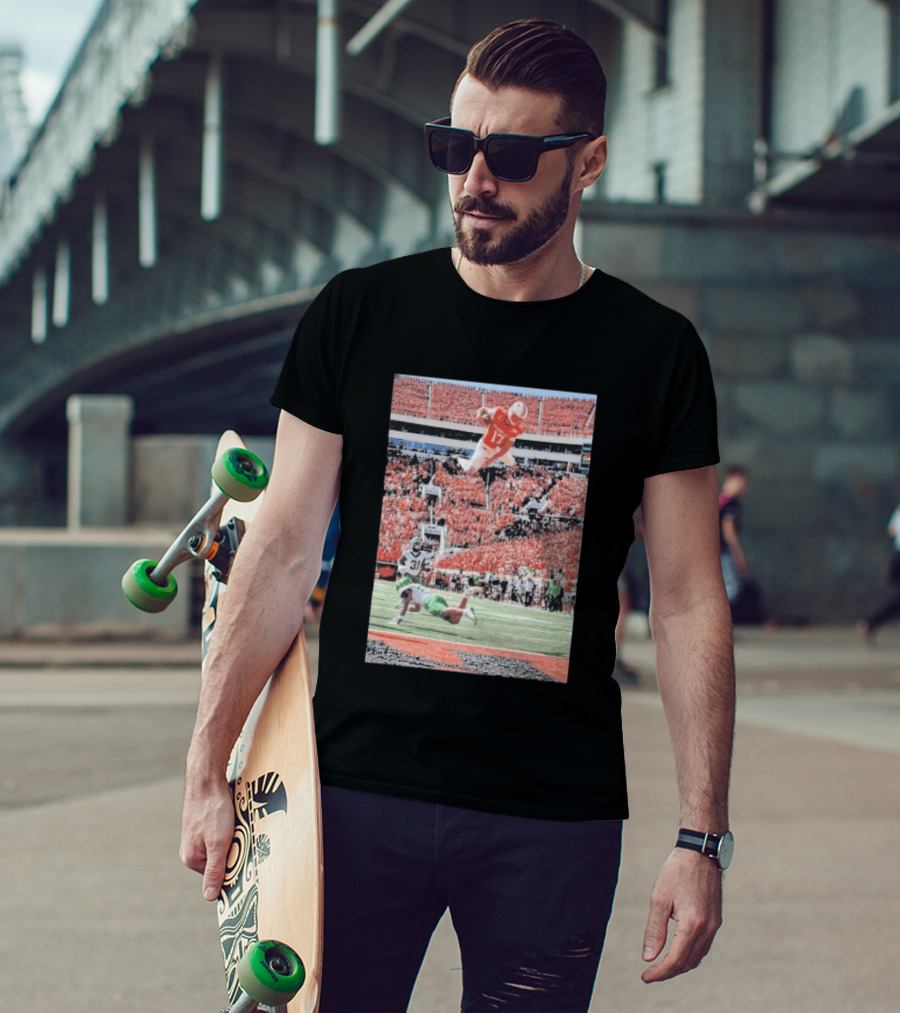 Drew Mestemaker Air Mesty Football Jumping Action 17 Stadium Scene T-Shirt