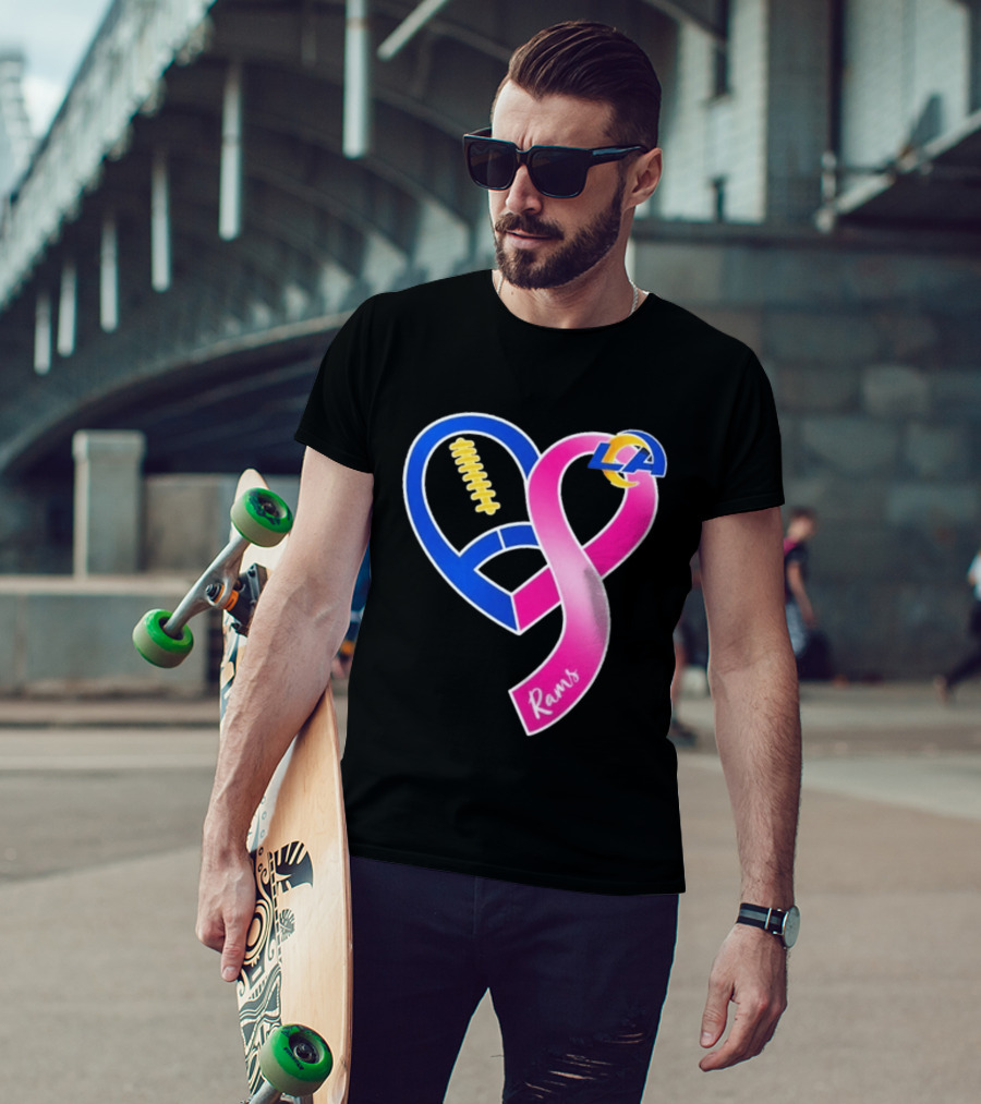 Los Angeles Rams Breast Cancer Awareness LA Ribbon Heart 2026 T-Shirt