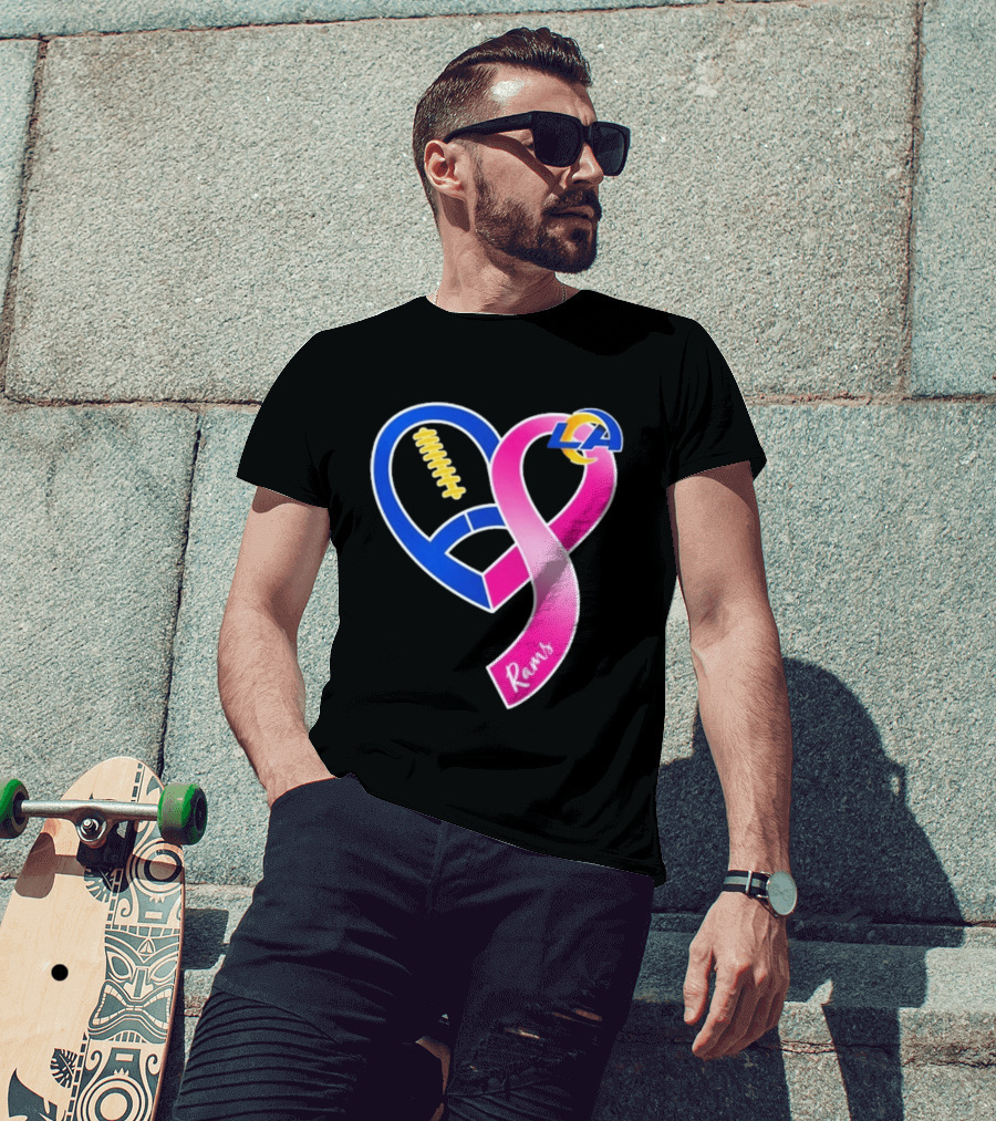 Los Angeles Rams Breast Cancer Awareness LA Ribbon Heart 2026 T-Shirt
