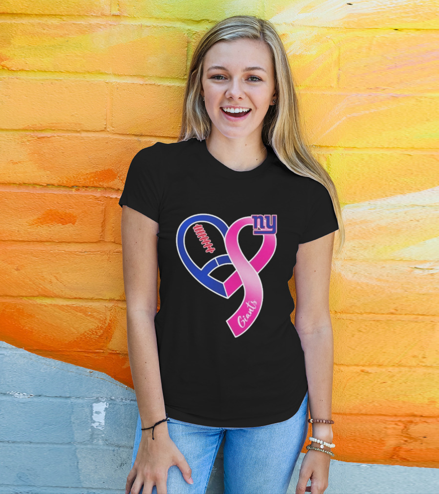 New York Giants Pink Heart Ribbon Breast Cancer Awareness 2026 T-Shirt